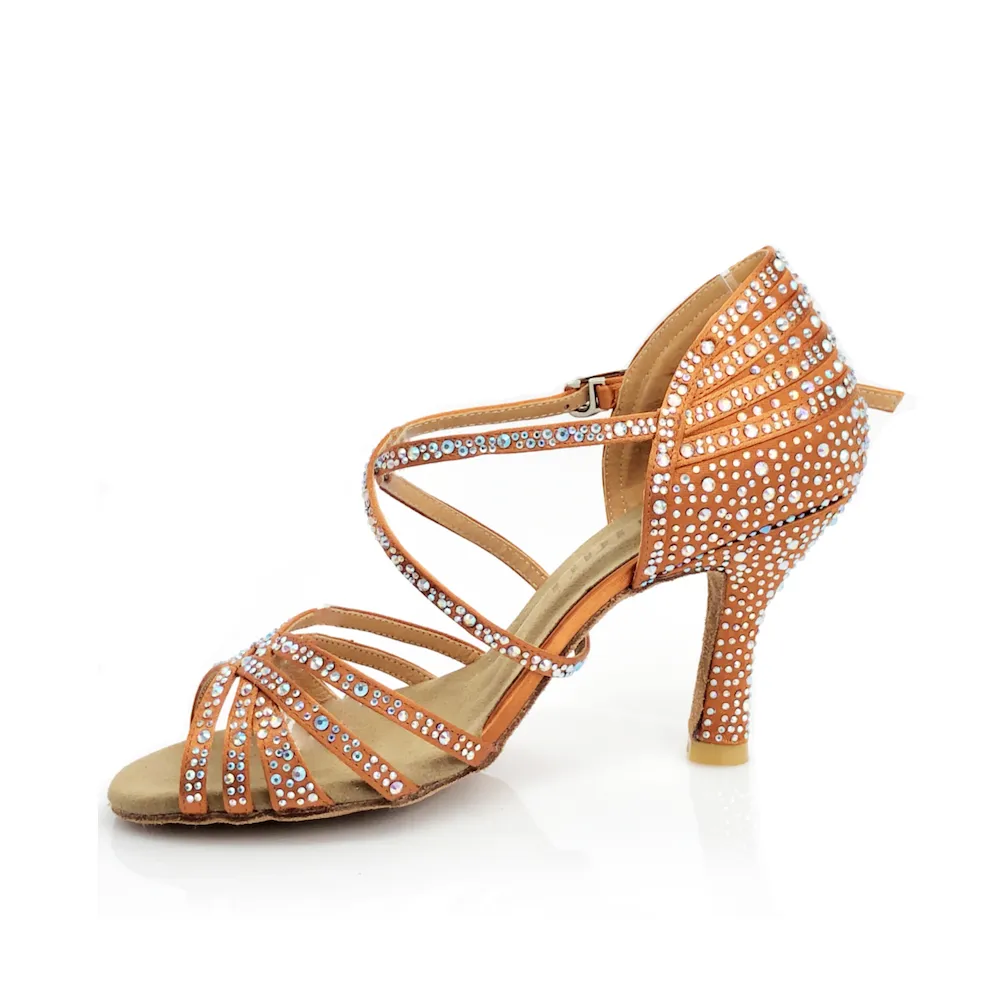 Christalina - Rhinestone Performance Latin Dance Shoes (Suede Sole)