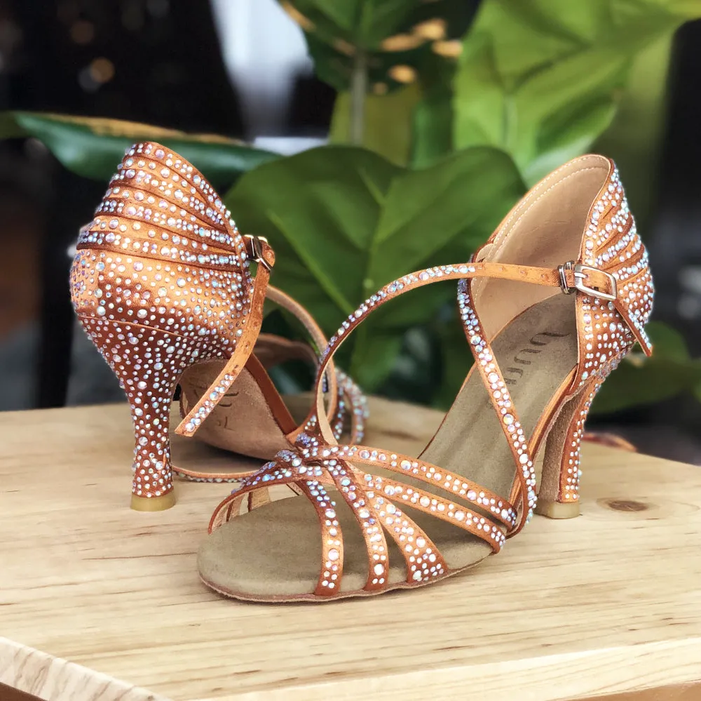 Christalina - Rhinestone Performance Latin Dance Shoes (Suede Sole)