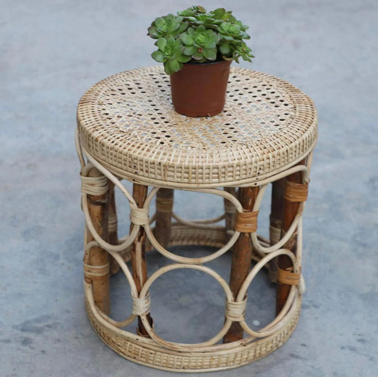 Indoor Rattan Plant Stands, Modern Boho Wicker Side Table for Gardening, Interior Decoration, Living Room, Entrance and Any Other Places, Natural