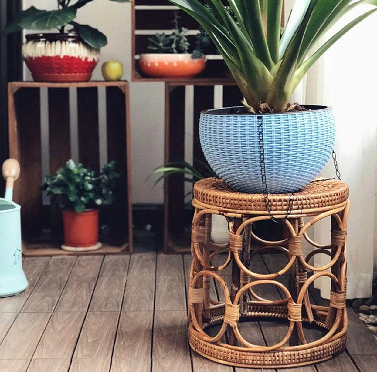 Indoor Rattan Plant Stands, Modern Boho Wicker Side Table for Gardening, Interior Decoration, Living Room, Entrance and Any Other Places, Natural