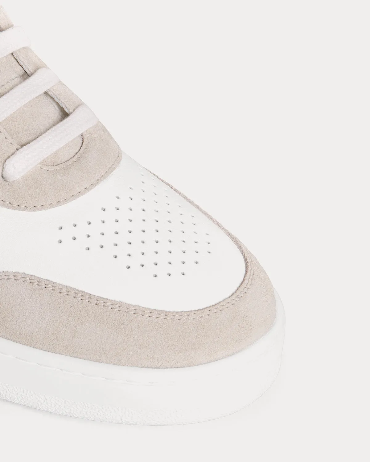 Lace-Up Suede & Calfskin Leather Light Beige / Optic White Low Top Sneakers