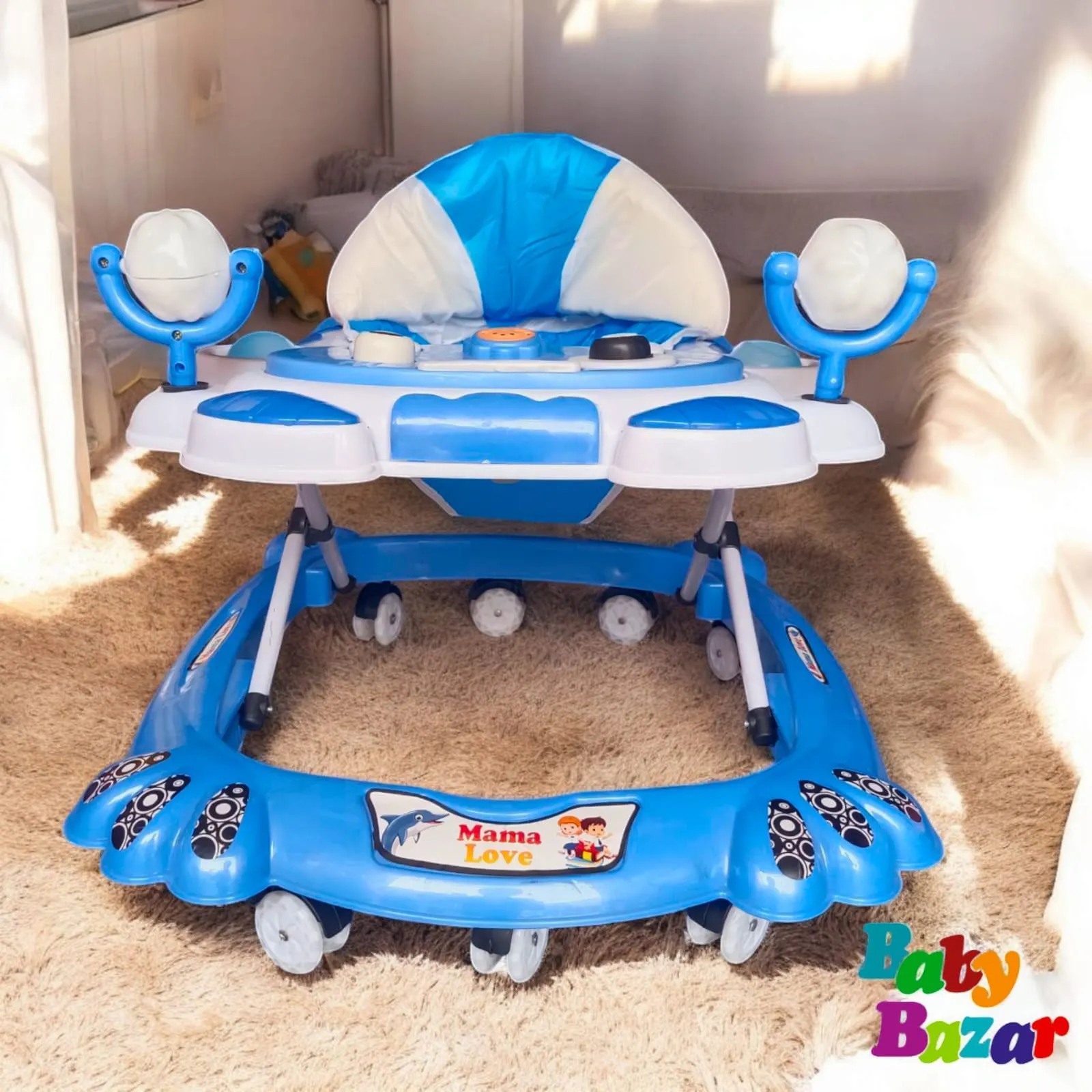 Mama Love Baby Walker Blue & White Adjustable Multi Function Activity Walker