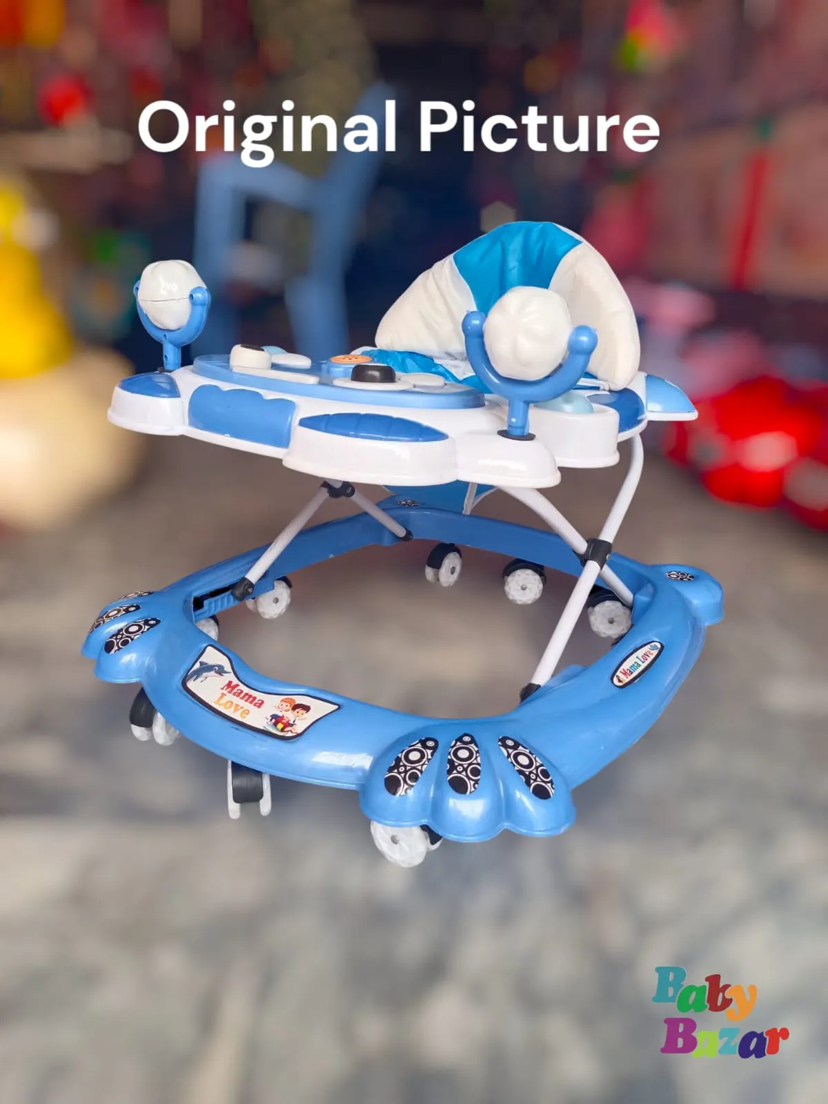 Mama Love Baby Walker Blue & White Adjustable Multi Function Activity Walker
