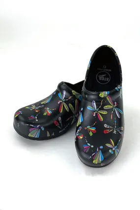 StepZ Women's Slip Resistant Nurse Clogs | Jeweled Dragonflies