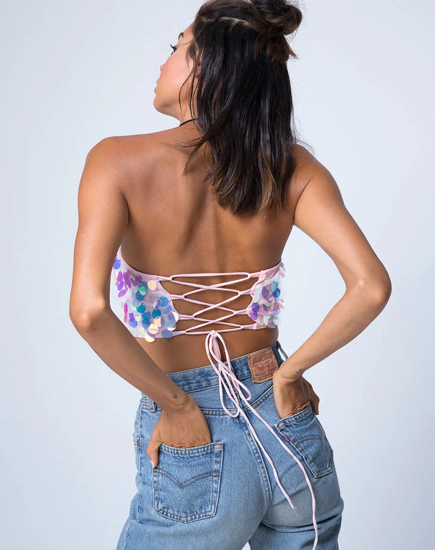 Tube Top in Unicorn Disc Sequin